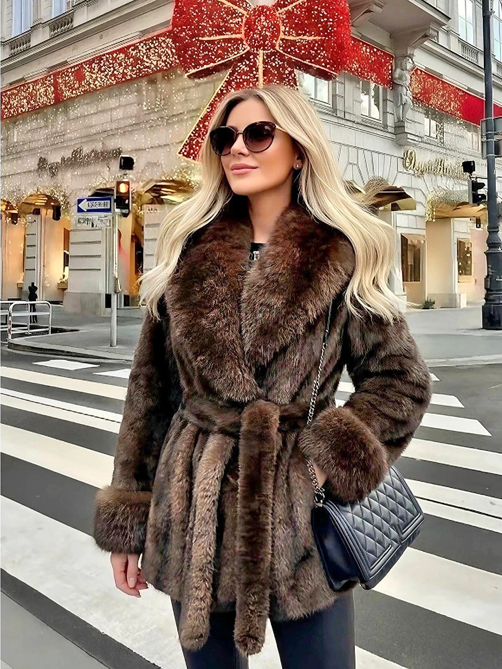 Brown Faux Fur Jacket- Like New